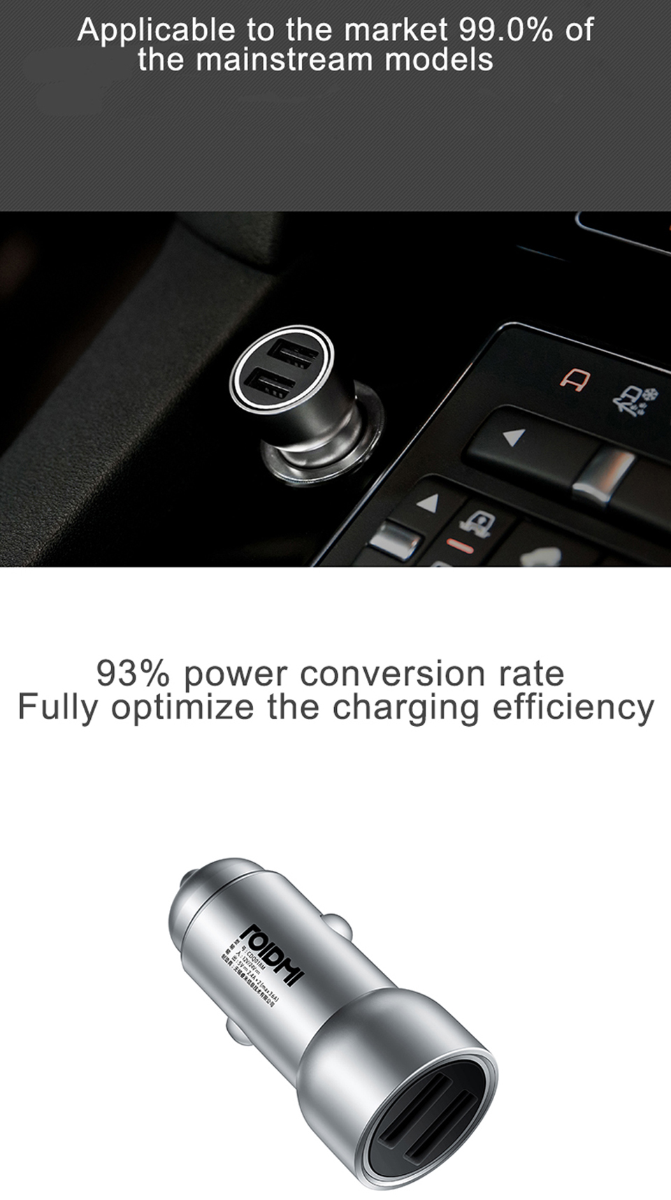 Автомобільний зарядний пристрій RoidMi Car Charger автоматичне регулювання потужності